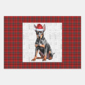 Doberman Pinshcer Christmas Dog and Red Plaid ラッピングペーパーシート (正面)