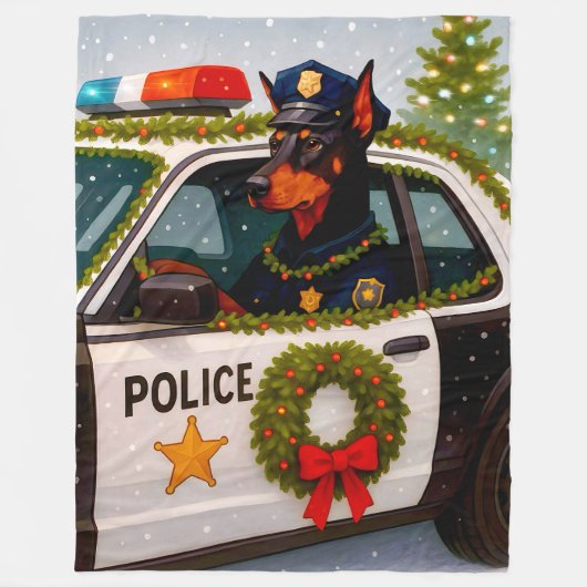 Doberman Police Holiday Blanket フリースブランケット (正面)
