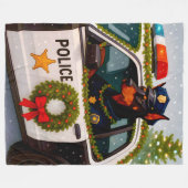 Doberman Police Holiday Blanket フリースブランケット (正面(横))