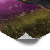 Doberman Purple Fantasy Orchids Dog Art ポスター (角)