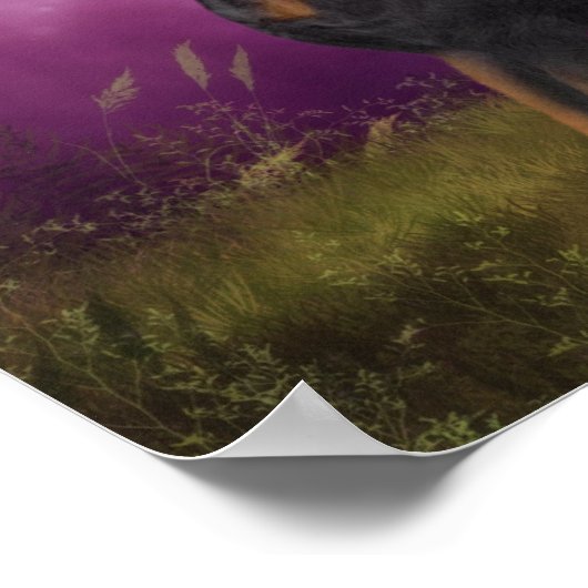 Doberman Purple Fantasy Orchids Dog Art ポスター (角)