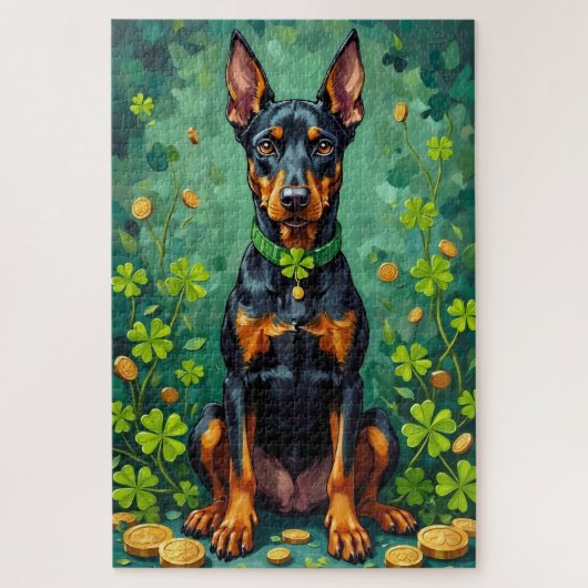 Doberman St Patrick’s Day Elegant Lucky Dog ジグソーパズル (縦)