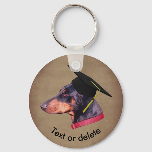 Doberman The Graduate Funny Dog Personalized キーホルダー (正面)