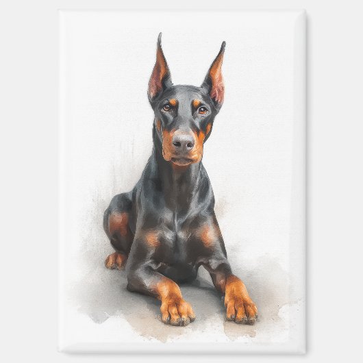 Doberman Watercolor Art マグネット (正面)