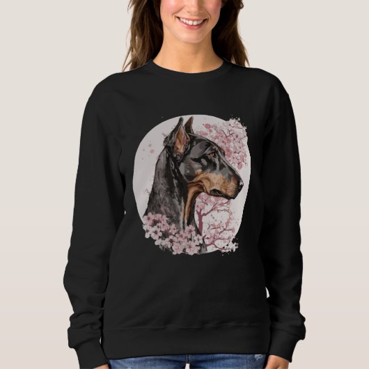 Dobermann Cherry Blossom Dog Breed Japanese Waterc スウェットシャツ (正面)