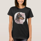 Dobermann Cherry Blossom Dog Breed Japanese Waterc Tシャツ (正面)