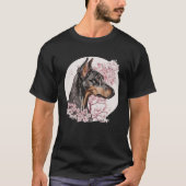Dobermann Cherry Blossom Dog Breed Japanese Waterc Tシャツ (正面)
