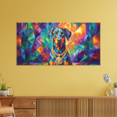 Dobermann mit Goldkette Pop Art Portrait キャンバスプリント (インサイチュ (リビング))