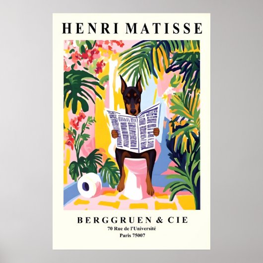 Dobermann on Toilet Print - Matisse Style Bathroom ポスター (正面)