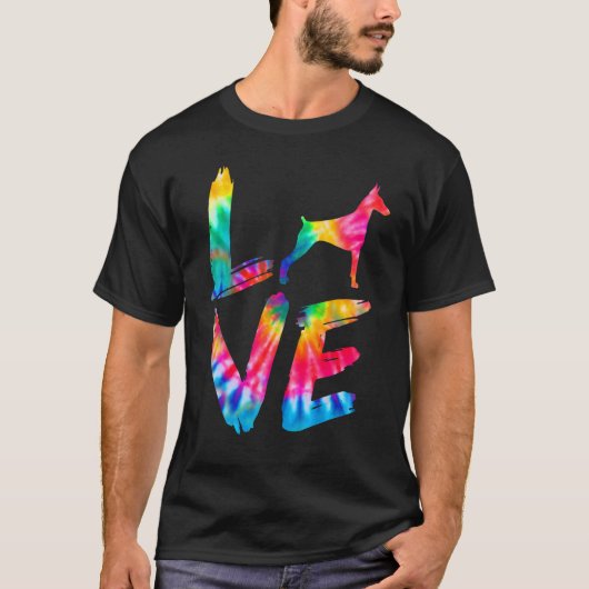 Dobermann Tie Dye Love Dog Mom Dad Tシャツ (正面)