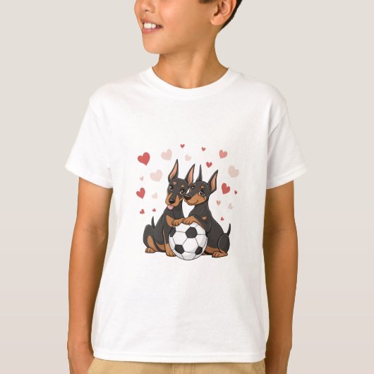 Dobermans with soccer ball for Valentine's Day Tシャツ (正面)