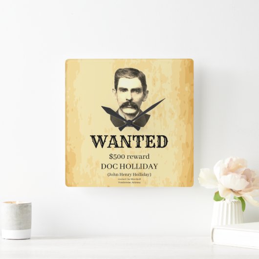 Doc Holliday 💰ヴィンテージ外法指名手配ポスター スクエア壁時計 (ホーム)