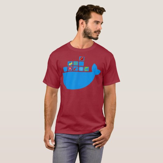 Docker ReactノードJS Ruby Rail Python Hackathon Tシャツ (正面フル)