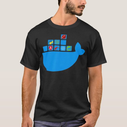 Docker React Node Js Ruby Rail Python ハッカソン技術 Tシャツ (正面)