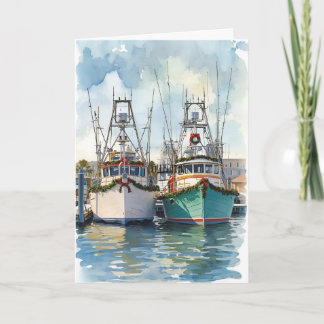 Dockside Cheer – Coastal Boats Seasonal Card カード
