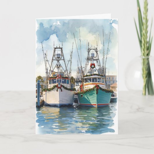 Dockside Cheer – Coastal Boats Seasonal Card カード (正面)