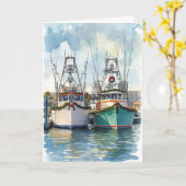 Dockside Cheer – Coastal Boats Seasonal Card カード (黄色い花)