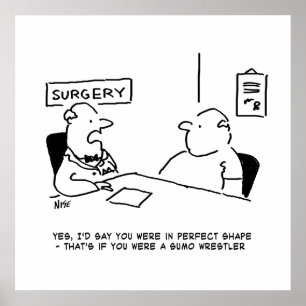 Doctor and Patient Overweight Obesity Sumo Cartoon ポスター