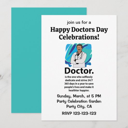 Doctor Appreciation Happy Doctors Day Celebration 招待状 (正面/裏面)