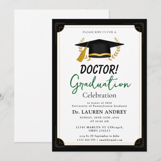 Doctor Graduation Party Invitation 招待状 (正面/裏面)