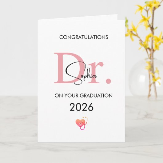 Doctor Graduation Personalized Name Class 2026 カード (黄色い花)