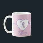 Doctor Heart Pink and Purple coffee mug コーヒーマグカップ<br><div class="desc">Doctors work hard,  and often comes home to care for the family too!! Show your appreciation - they will be so glad you did! This mug has “Dr” on the front with pink and purple lines and hearts. Enter their name for a pretty and practical gift!</div>