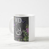 Doctor MD Stethoscope Floral Personalized コーヒーマグカップ (正面左)
