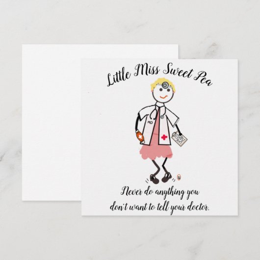 Doctor Note Card w Little Miss Sweet Pea 招待状 (正面/裏面)