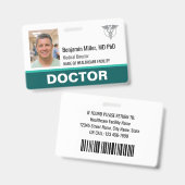Doctor Nurse ID Badge Photo Logo Modern Red バッジ (正面＆裏面)