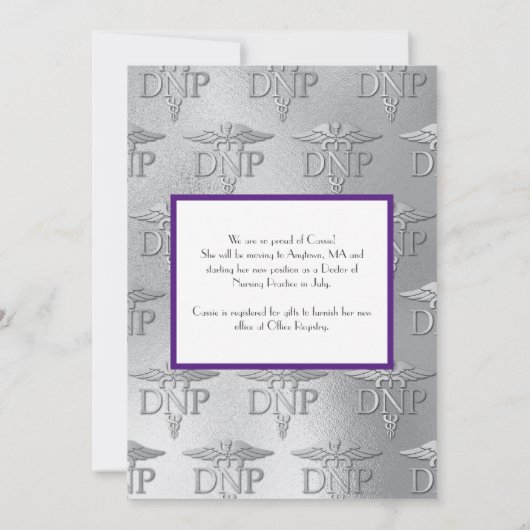 Doctor Nursing Practice Graduation Purple Silver 招待状 (裏面)