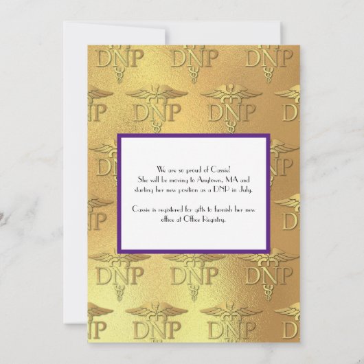 Doctor of Nursing Practice Graduation Purple Gold 招待状 (裏面)