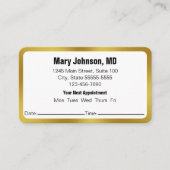 Doctor Office金ゴールドホワイトあなたの次のアポイントメント 予約カード (正面)