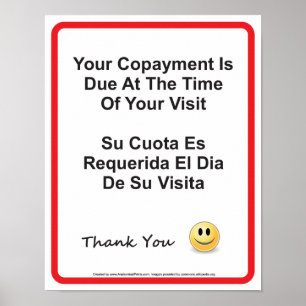 Doctor Office Copayment Wall Sign スペインの English ポスター