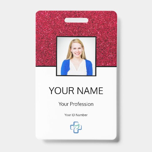 Doctor Photo Logoタイポグラフィバーコード赤い名前ID バッジ (正面)