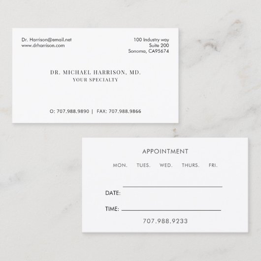 Doctor Physician Appointment Reminder And  名刺 (正面/裏面)