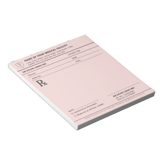 Doctor Prescription Editable Pastel Pink Medical ノートパッド (アングル)