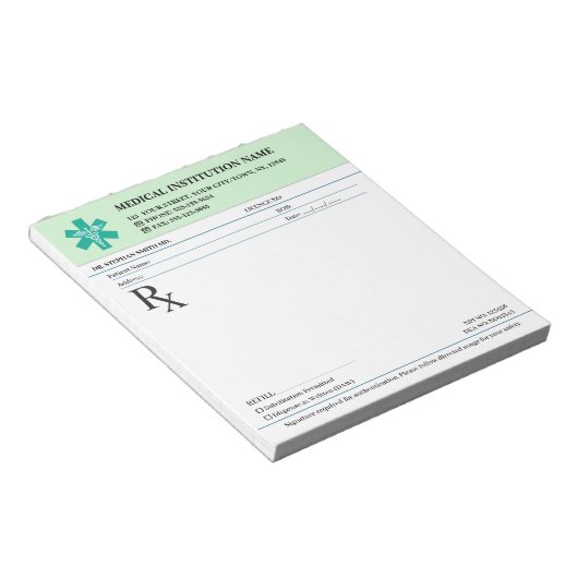 Doctor Prescription Medical RX Pad – Mint Green ノートパッド (アングル)