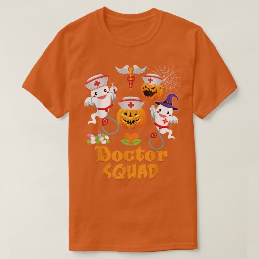 Doctor Squad Team Crew Cute Pumpkin Ghost Witch Ha Tシャツ (デザイン正面)