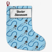 Doctor Stethoscope Pattern Blueカスタマイズ可能 ラージクリスマスストッキング (正面)