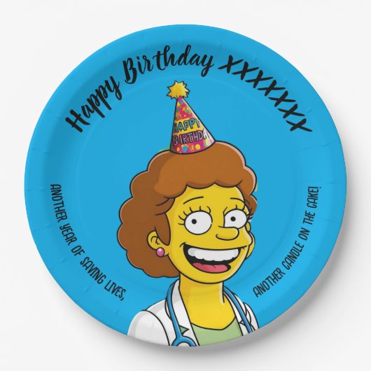 DOCTORS BIRTHDAY blue pediatric fun girl ペーパープレート (正面)