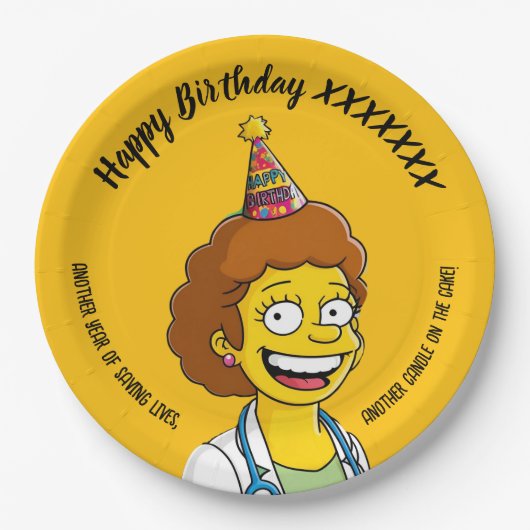 DOCTORS BIRTHDAY yellow pediatric fun girl ペーパープレート (正面)