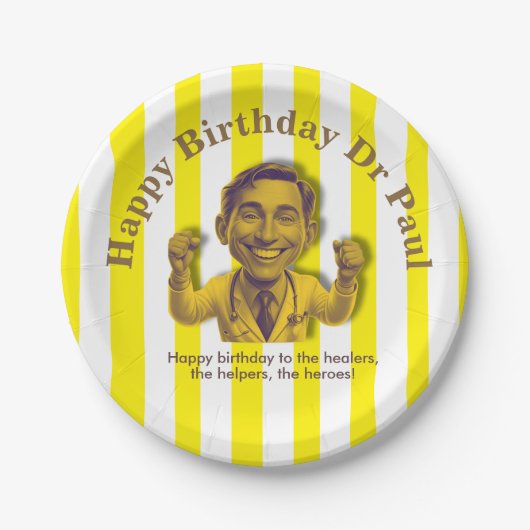 DOCTORS BIRTHDAY yellow & white ペーパープレート (正面)