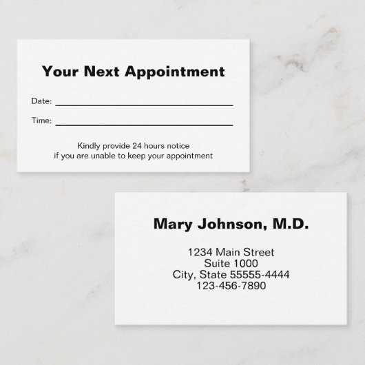 Doctor's Medical Office Your Next Appointment Card 予約カード (正面/裏面)