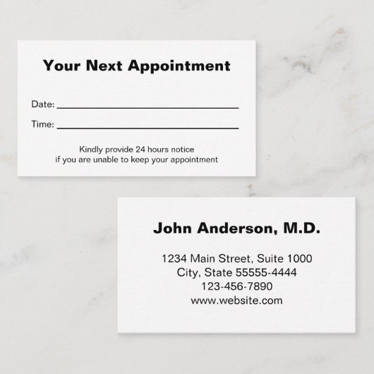 Doctor's Medical Office Your Next Appointment Card 予約カード (正面/裏面)
