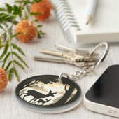 Doe鹿と子鹿の丸いアクリルキーチェーン キーホルダー (正面右)