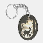 Doe鹿と子鹿の丸いアクリルキーチェーン キーホルダー (正面左)