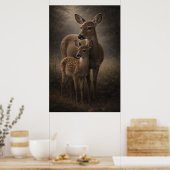 Doe and Fawn | 鹿の野生動物アート | ポスター (キッチン)