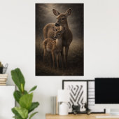 Doe and Fawn | 鹿の野生動物アート | ポスター (ホームオフィス)