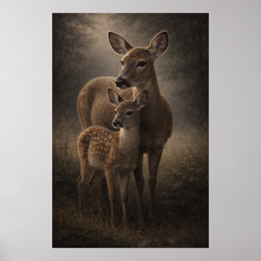 Doe and Fawn | 鹿の野生動物アート | ポスター (正面)