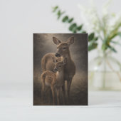 Doe and Fawn | Deer Wildlife Art | Postcard ポストカード (スタンド正面)